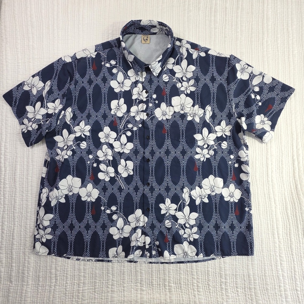 Hardaddy Hawaiian Shirt Men 4XL Blue White Floral Aloha Button Up Casual Camp